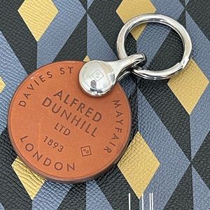 Dunhill round logo key ring fob framed clasp silver/camel w/box